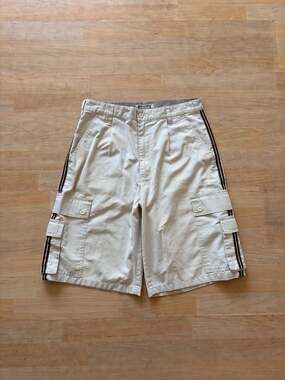 Bugle Boy Cargo Shorts Size 32 Beige Striped Vintage